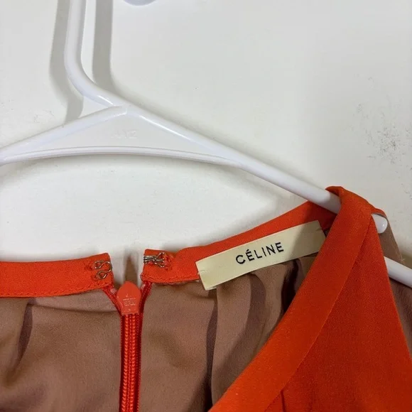 Celine 100% Silk Orange Dress Size 34 - Picture 8 of 10